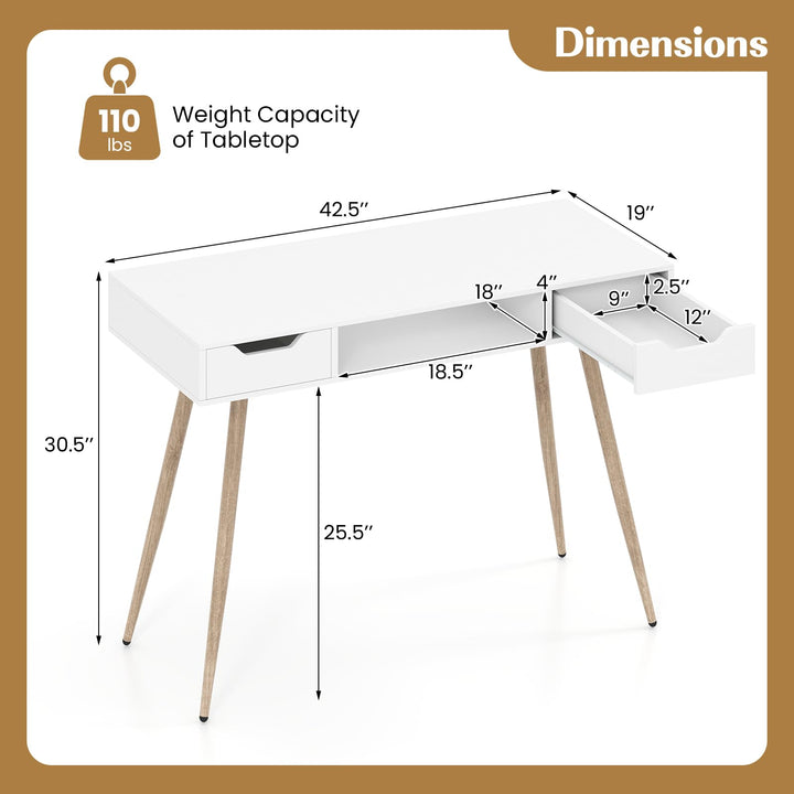 Giantex 42.5" Minimalist Mid Century Modern Vanity Writing Desk with Open Storage Cubby