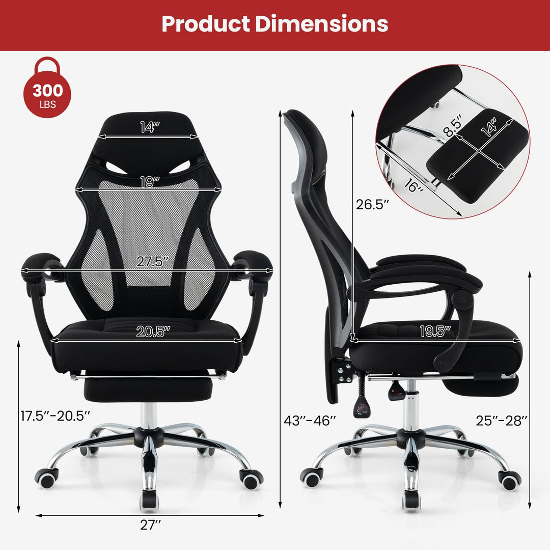 Giantex Ergonomic Desk Chair with Footrest, Mesh Office Chair with Height-Adjustable & Tilting Backrest