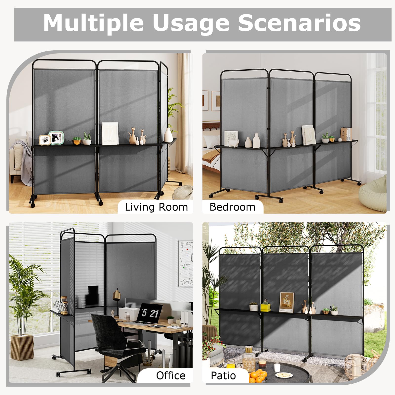 Giantex 3 Panel Room Divider with Wheels and Shelves  for Home Office Studio