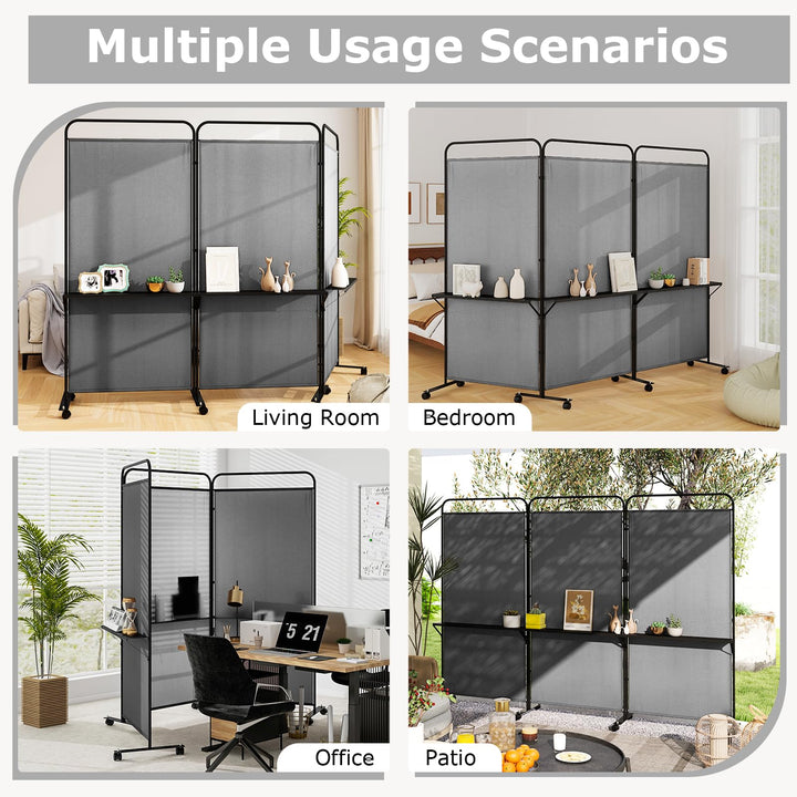 Giantex 3 Panel Room Divider with Wheels and Shelves  for Home Office Studio