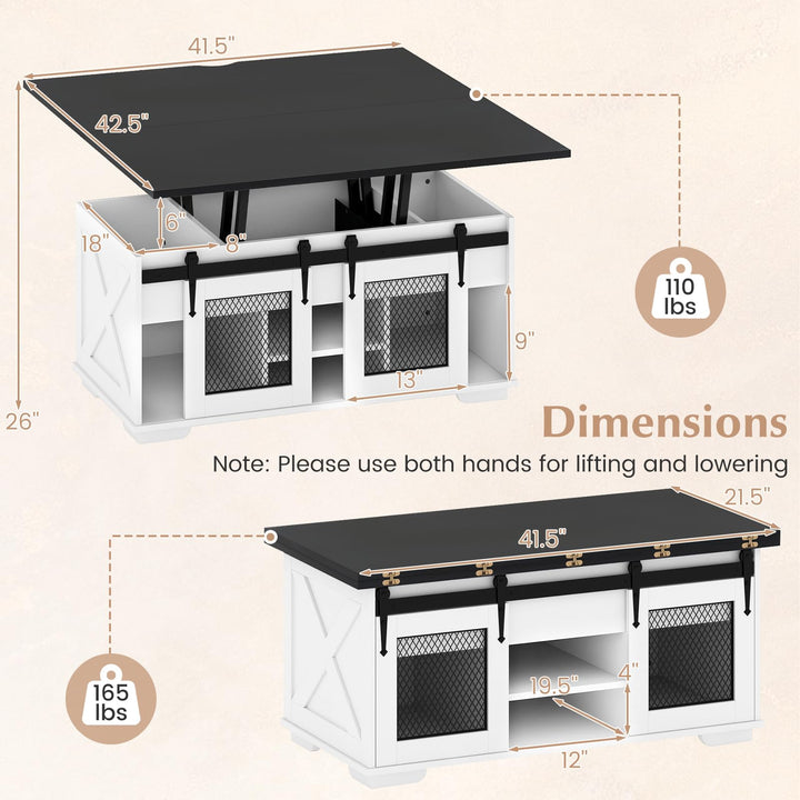 Giantex Lift Top Coffee Table | 41.5" Farmhouse Center Table with 2 Sliding Barn Doors