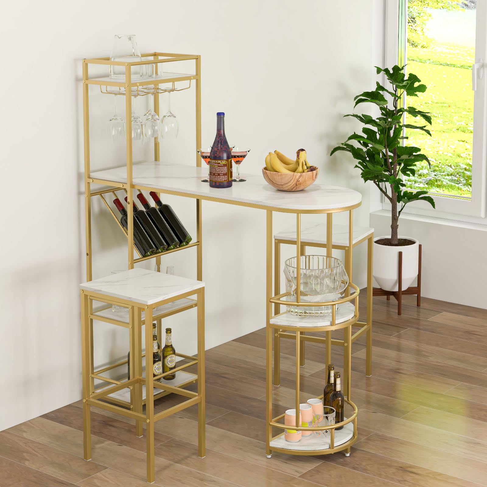 Giantex 3-Piece Bar Table Set - Dining Table & Stools Set for 2