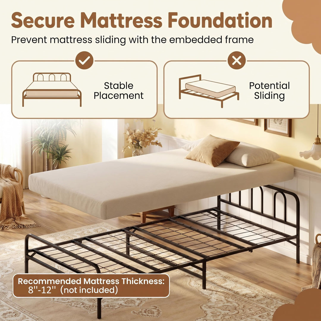 Giantex Foldable Metal Twin Bed Frame with Headboard and Footboard