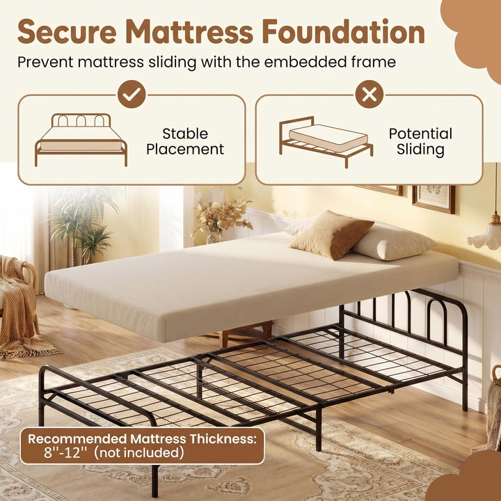 Giantex Foldable Metal Twin Bed Frame with Headboard and Footboard