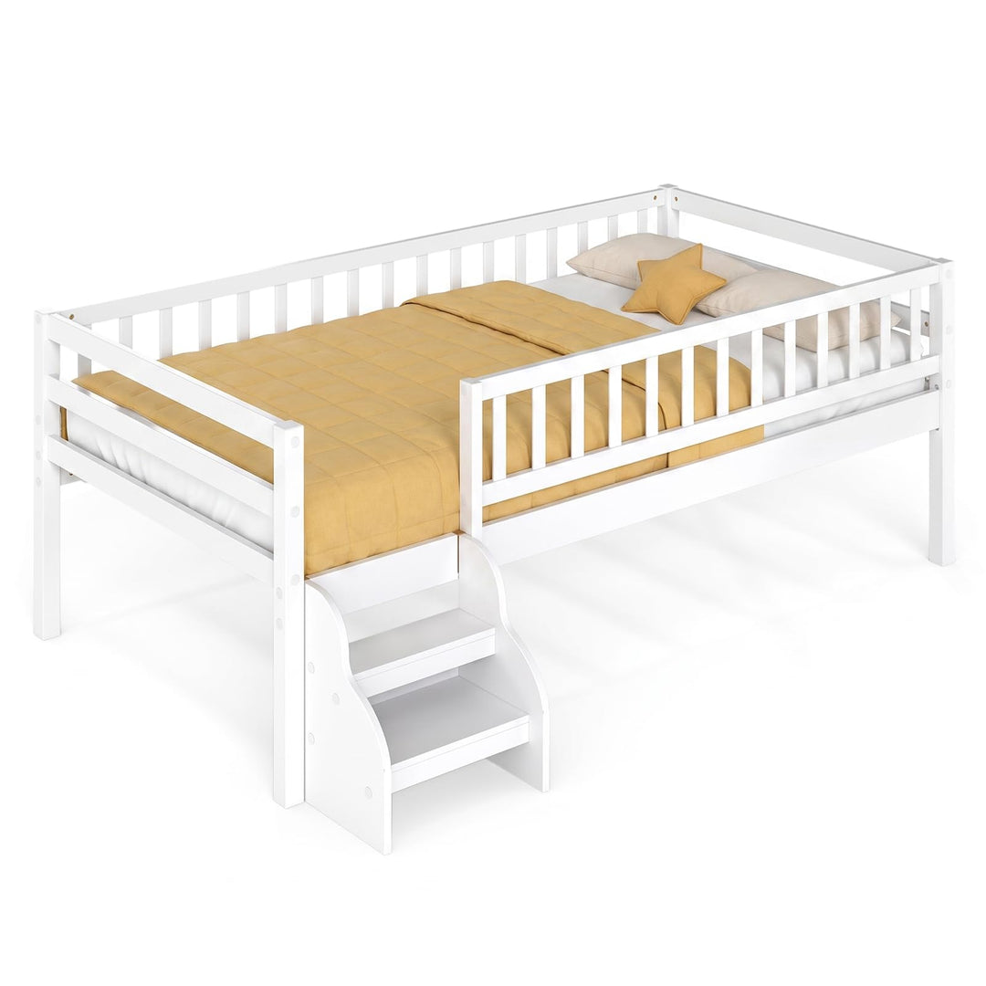 GIANTEX Low Profile Twin Size Bed Frame with Stairs &amp; Safety Guardrails