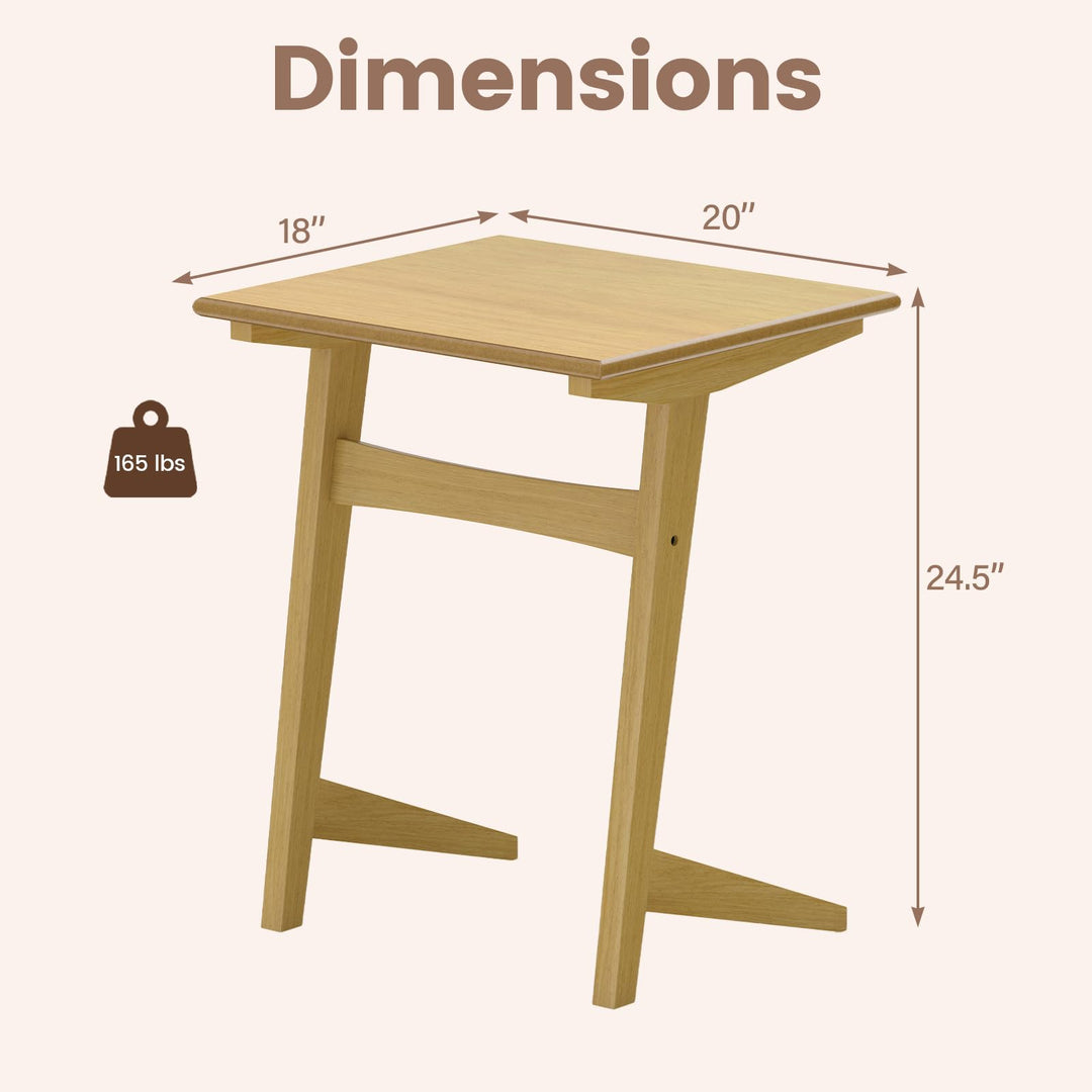 Giantex C-Shaped Wooden End Table w/Solid Rubber Wood Frame