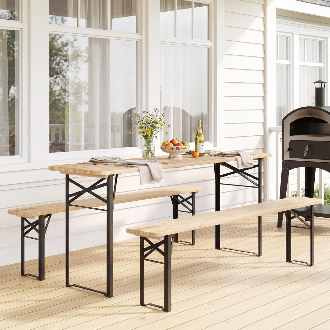 3-Piece Folding Picnic Table with Benches Set (70&