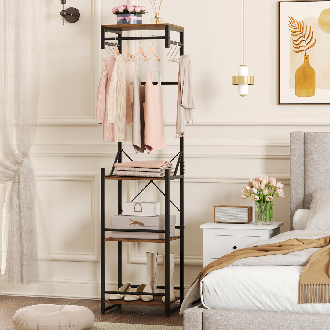 Giantex Freestanding Coat Rack with 4 Storage Shelves and 6 Hooks