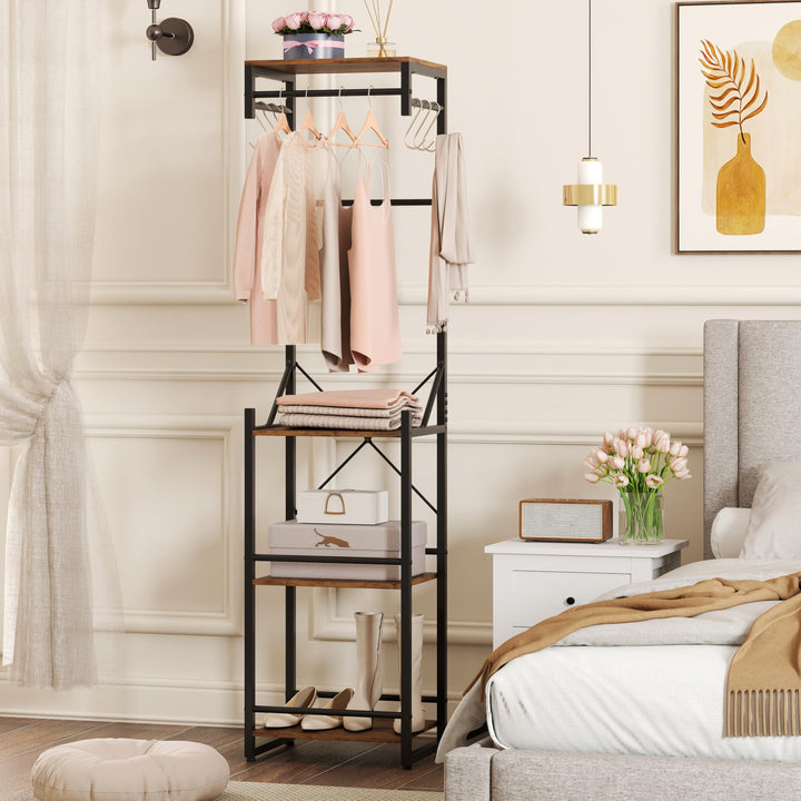 Giantex Freestanding Coat Rack with 4 Storage Shelves and 6 Hooks