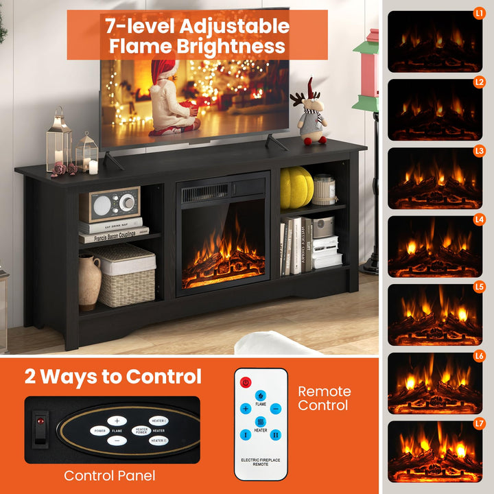 Giantex Fireplace TV Stand for TVs Up to 65”, Entertainment Center with Adjustable Shelves