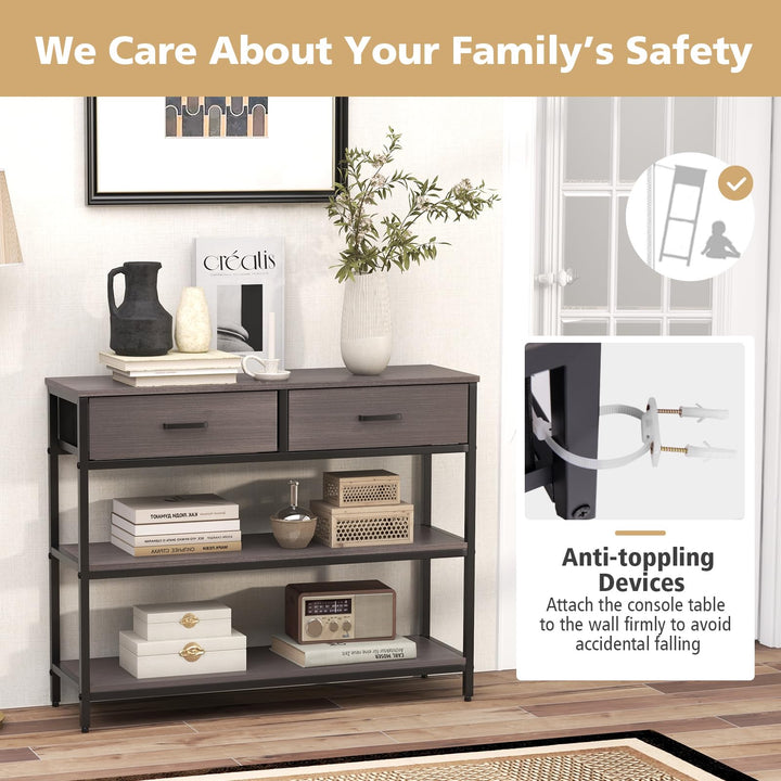 Giantex 3-Tier Entryway Table with Storage, Sofa Table w/ 2 Large Drawers, 2 Open Storage Shelves