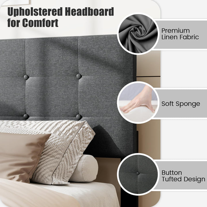 Giantex Queen Bed Frame Linen Upholstered Platform Bed with Button Tufted Headboard