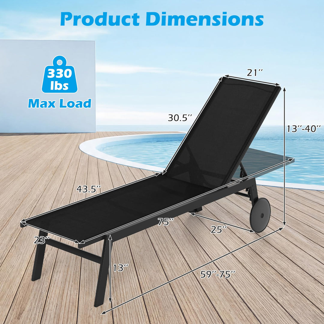 Giantex Patio Chaise Lounge Chair with Wheels and 6-Level Adjustable Backrest (1/2)