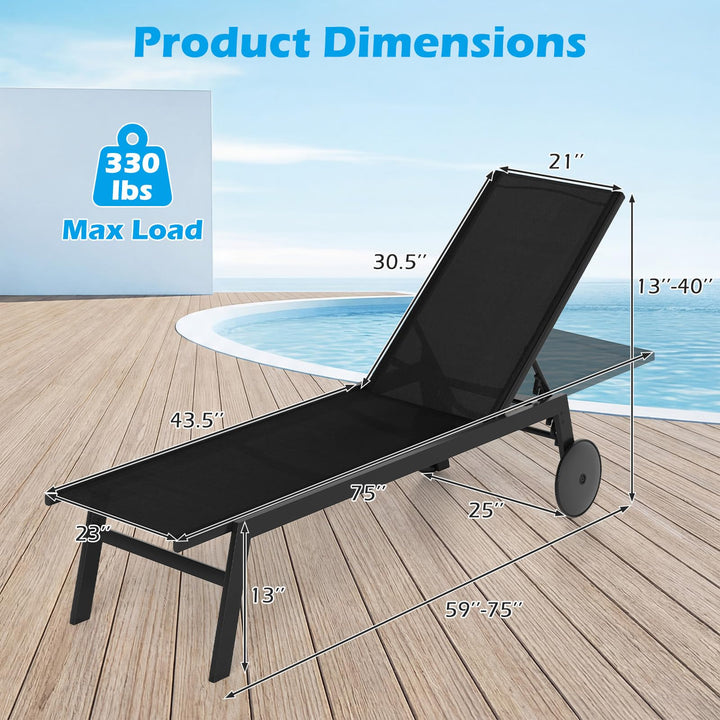 Giantex Patio Chaise Lounge Chair with Wheels and 6-Level Adjustable Backrest (1/2)