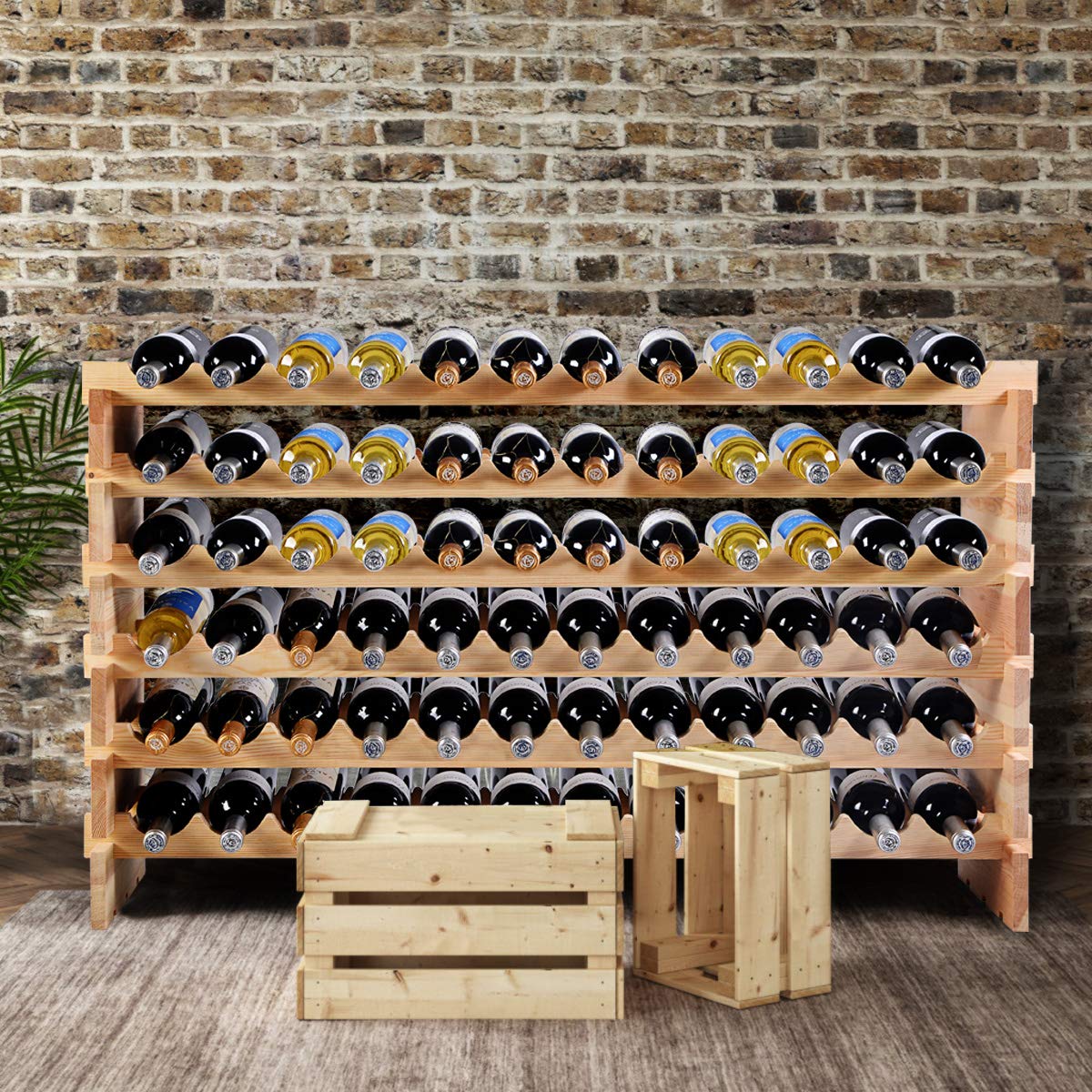 Giantex 72 Bottle Wine Rack Modular Bottle Display Shelves Wood Stackable Storage