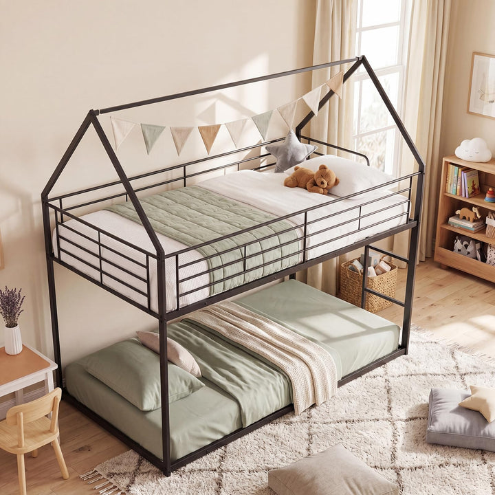 Giantex House-Shaped Twin Over Twin Metal Bunk Bed