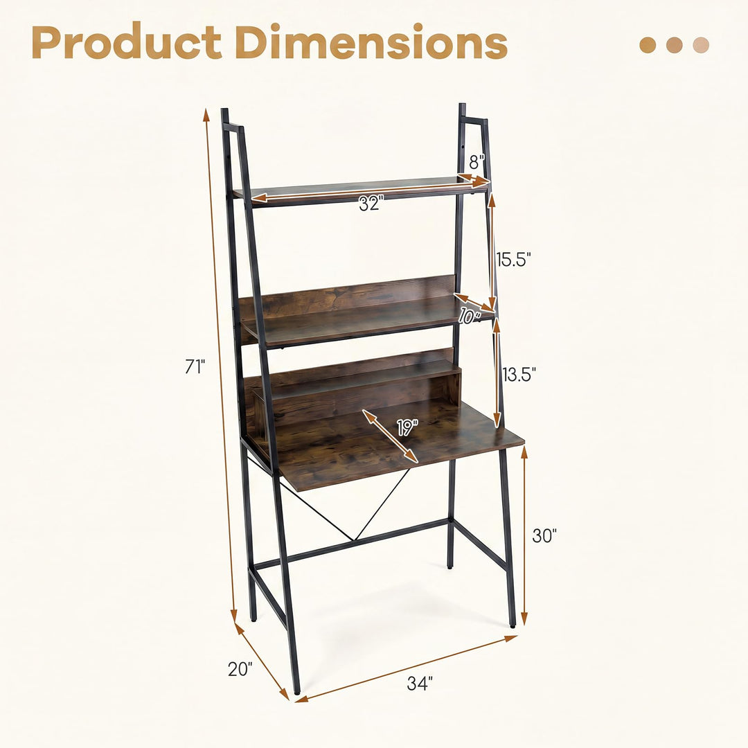 Giantex 3-Tier Ladder Computer Desk | Bookcase Stand Shelf with Storage Shelves and Metal Frame