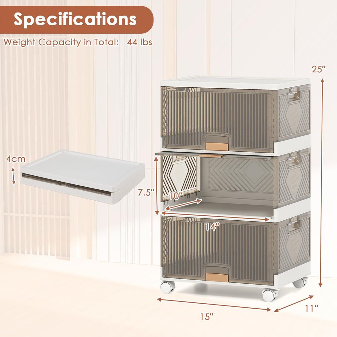Giantex 3 Tier Stackable Storage Bins with Lids 13.5 Gal Foldable Shoe Storage Box