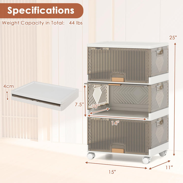 Giantex 3 Tier Stackable Storage Bins with Lids 13.5 Gal Foldable Shoe Storage Box