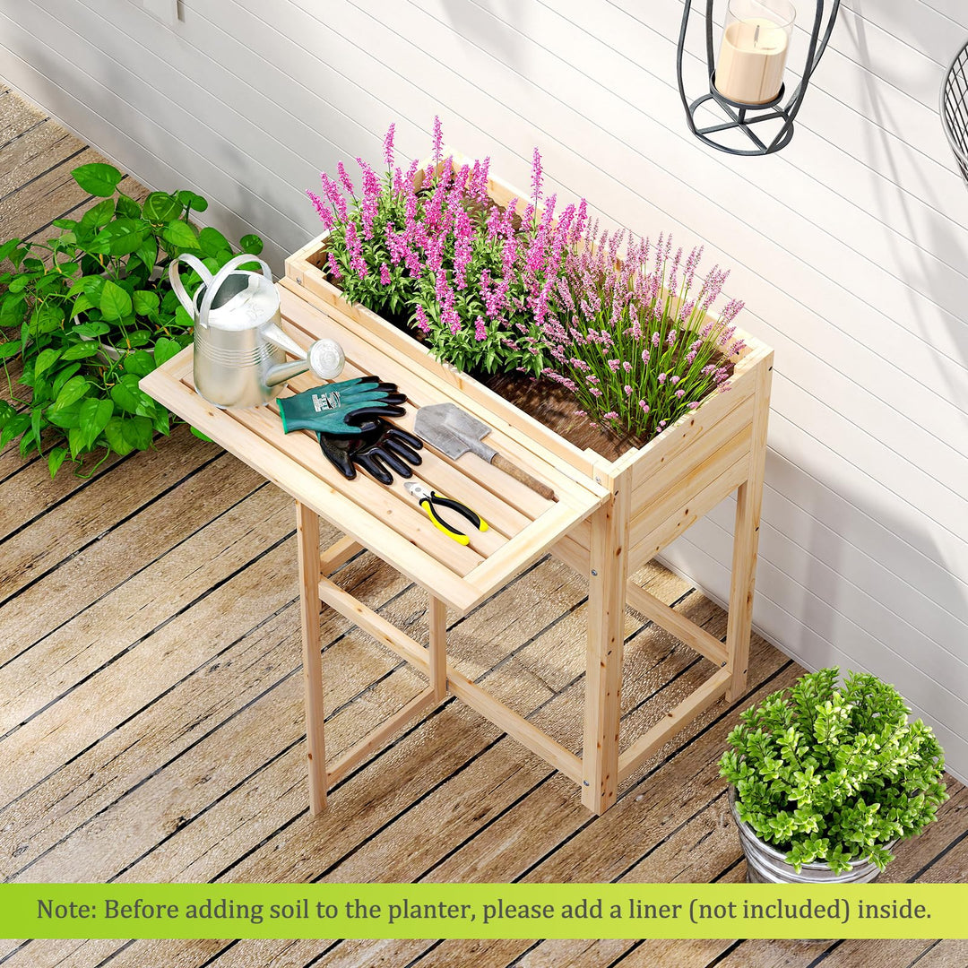Giantex Wood Raised Garden Bed w/Folding Drop-Leaf Potting Table