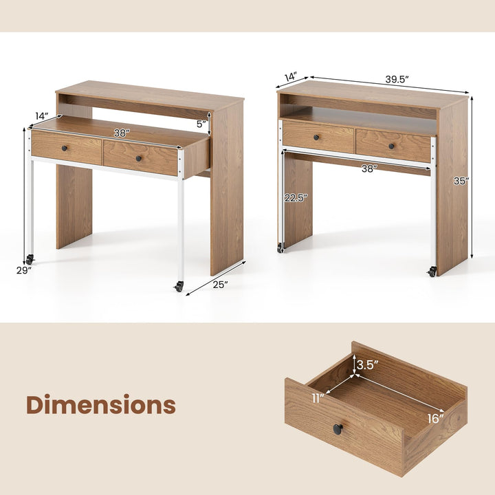 Giantex Small Computer Desk with Hutch & Drawers