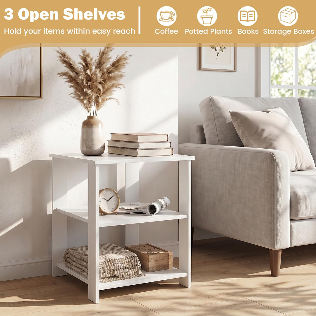 Giantex 16" Square 3-Tier Wooden Sofa Couch End Table with Open Storage Shelves (1/2)