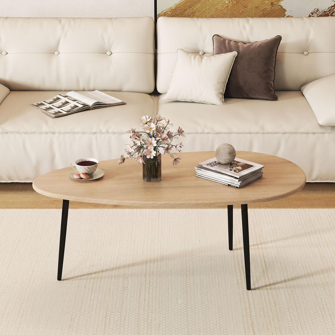 Giantex Oval Mid Century Modern Coffee Table Sturdy Metal Frame and Compact Design