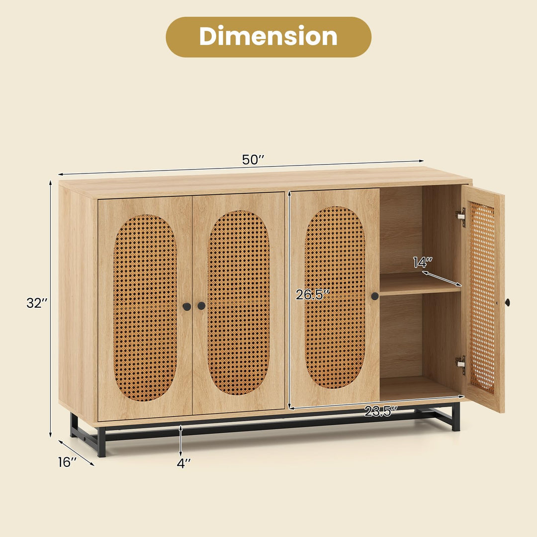 Giantex 50" PE Rattan Sideboard Buffet Cabinet with 4 Doors and Adjustable Shelves