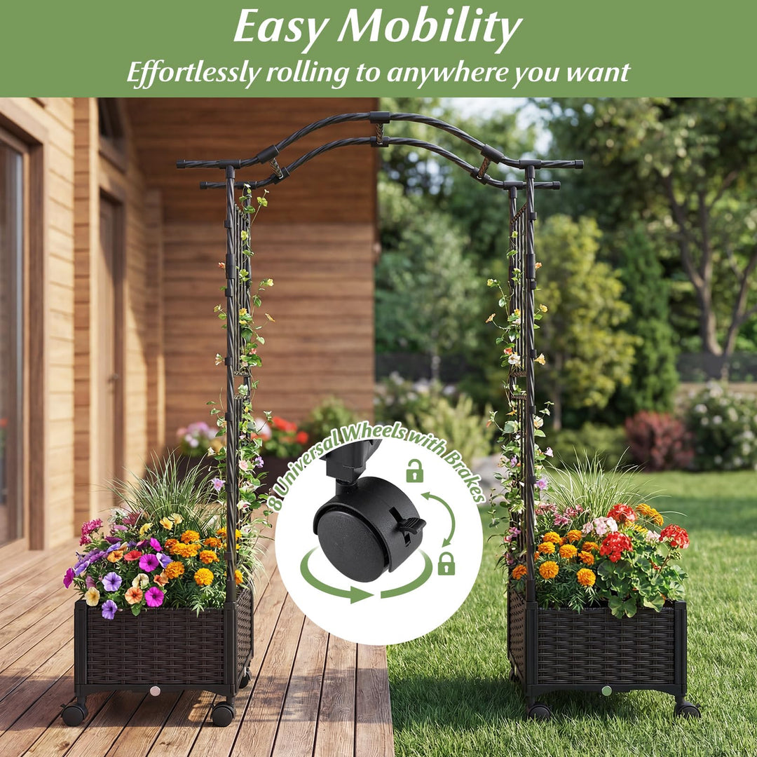 Giantex Planter Boxes with Arch Trellis for Climbing Vines Vegetables Flowers