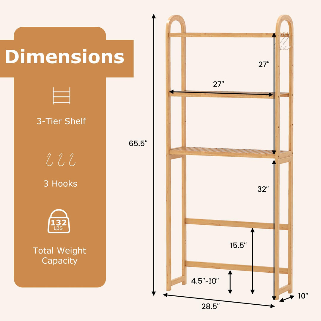 Giantex Bamboo Over The Toilet Storage, 3-Tier Bathroom Toilet Shelf Rack