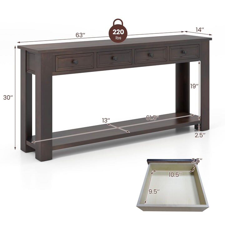 Giantex 63" Farmhouse Entryway Table, Narrow Console Table w/ 4 Storage Drawers & Open Shelf