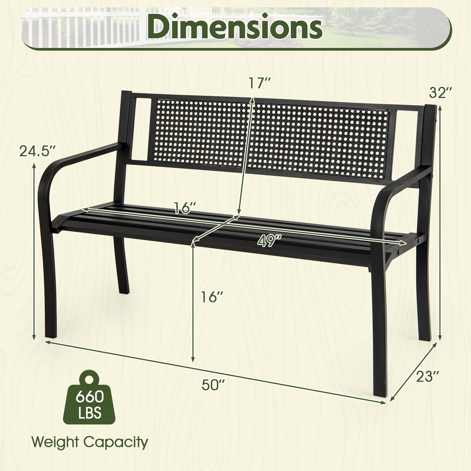 Giantex 660lbs Garden Bench with Backrest for Patio