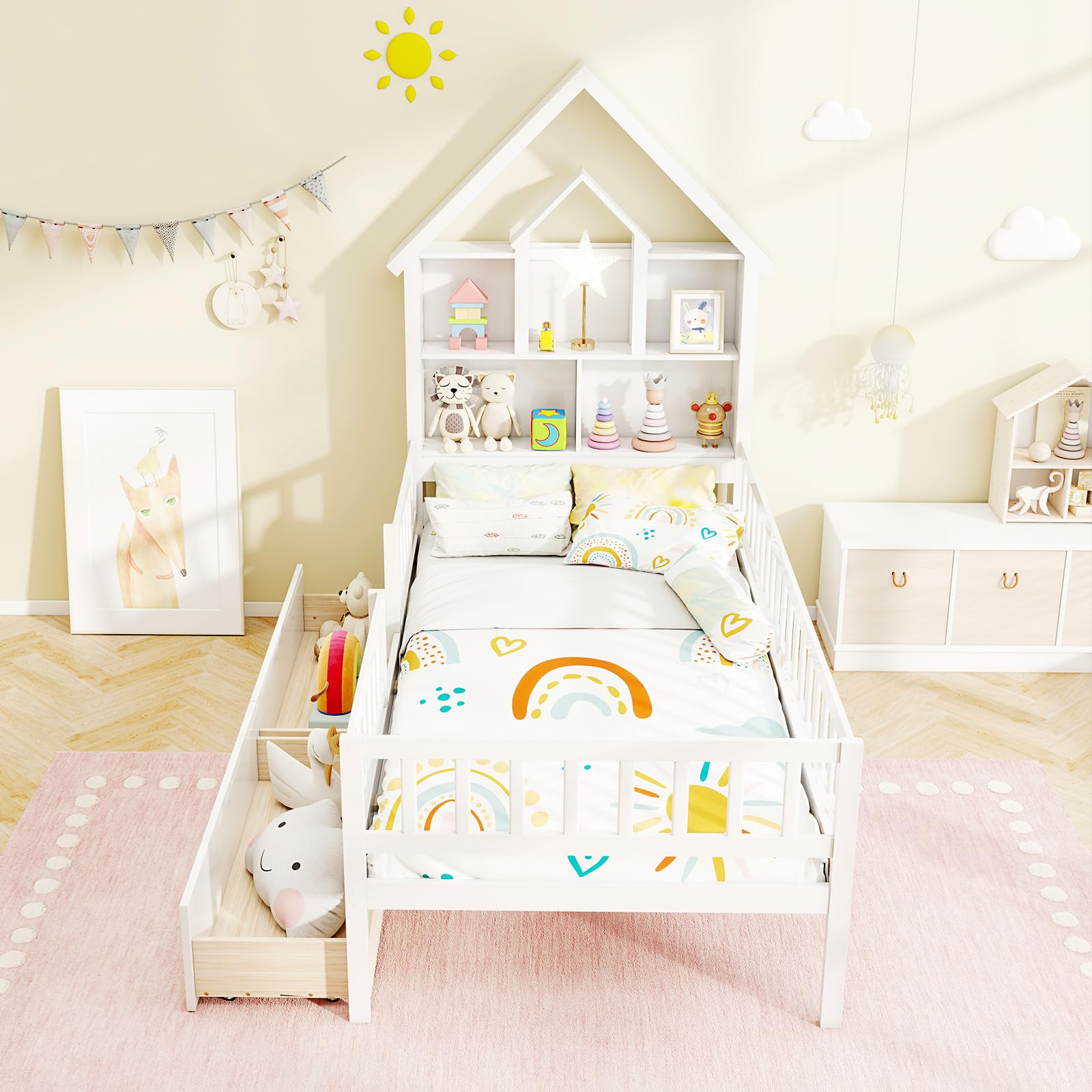 Giantex Twin House Bed with 2 Storage Drawers