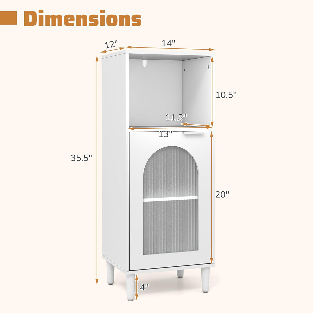 Giantex Bathroom Corner Floor Cabinet with Removable Shelf & Fluted Tempered Glass Door