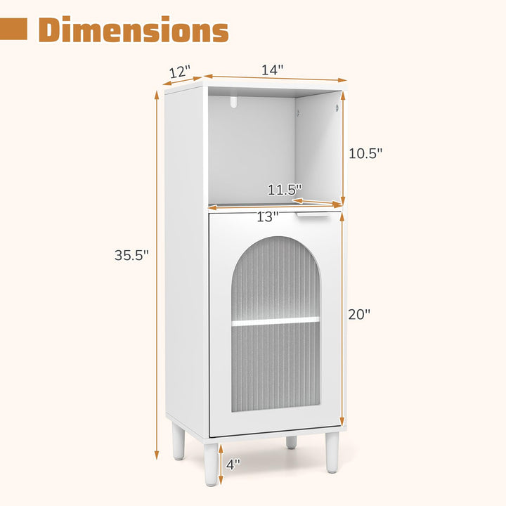 Giantex Bathroom Corner Floor Cabinet with Removable Shelf & Fluted Tempered Glass Door