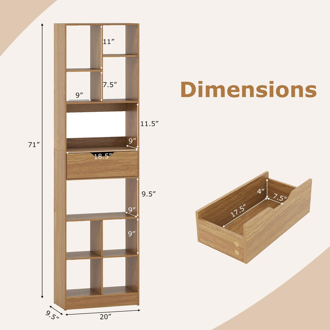 Giantex Bookcase with Drawer 71" Tall Freestanding Storage Organizer(8-Tier)