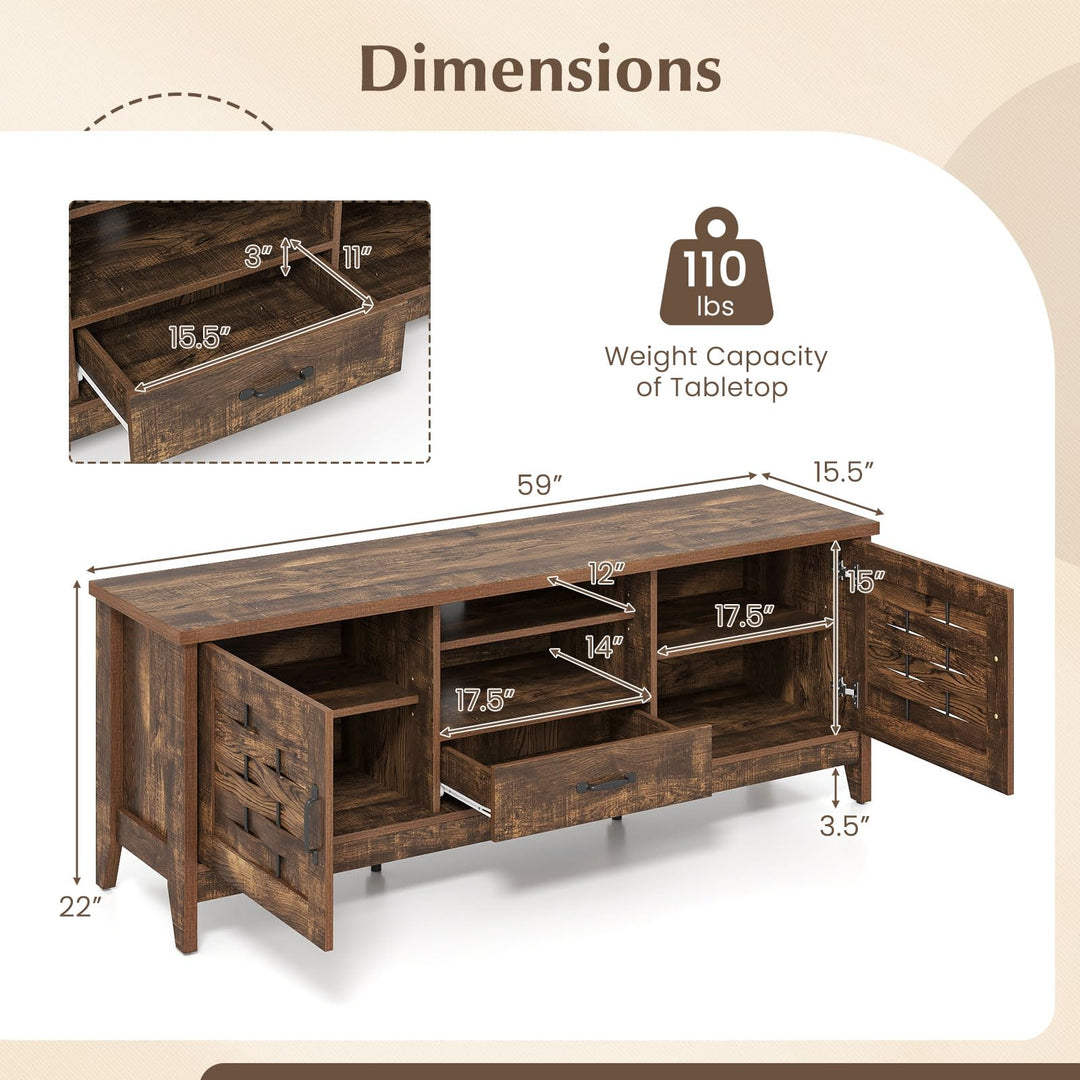 Giantex Farmhouse TV Stand for 65 Inch TVs 59" Wood Entertainment Center with 2 Woven Accent Doors