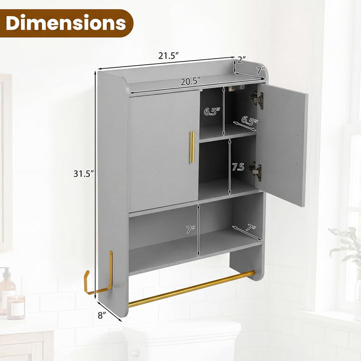 Giantex Bathroom Wall Mounted Medicine Cabinet w/Towel Bars &amp; Toilet Paper Holder