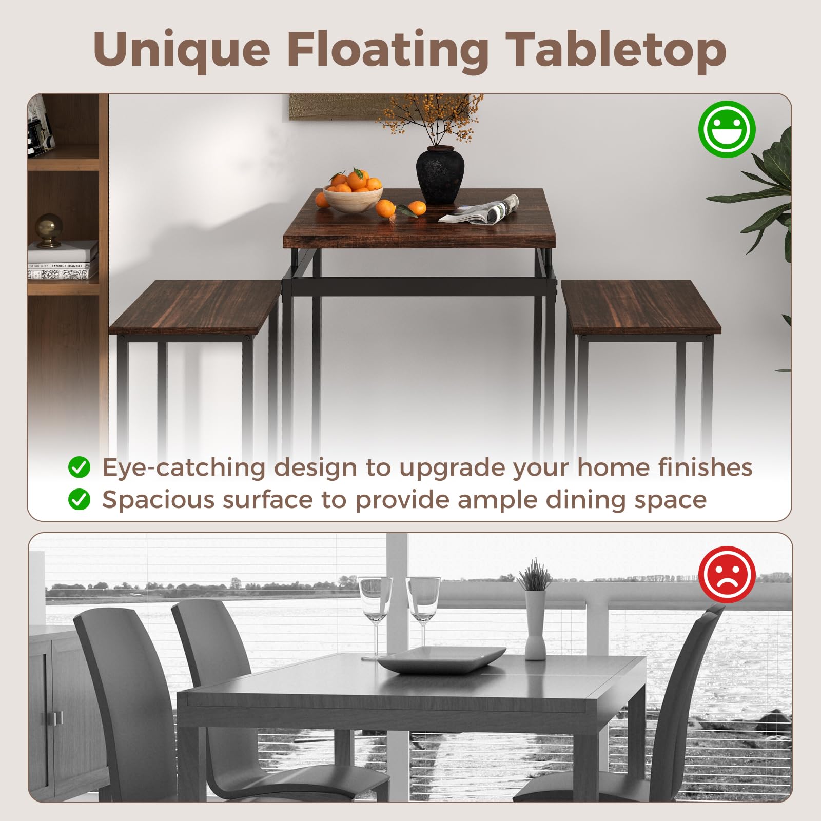 Giantex Small Dining Table Set for 2 - Counter Height Table Set with 2 Stools