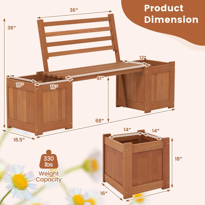 Giantex 2-in-1 Outdoor Bench with Backrest & 2 Raised Garden Beds
