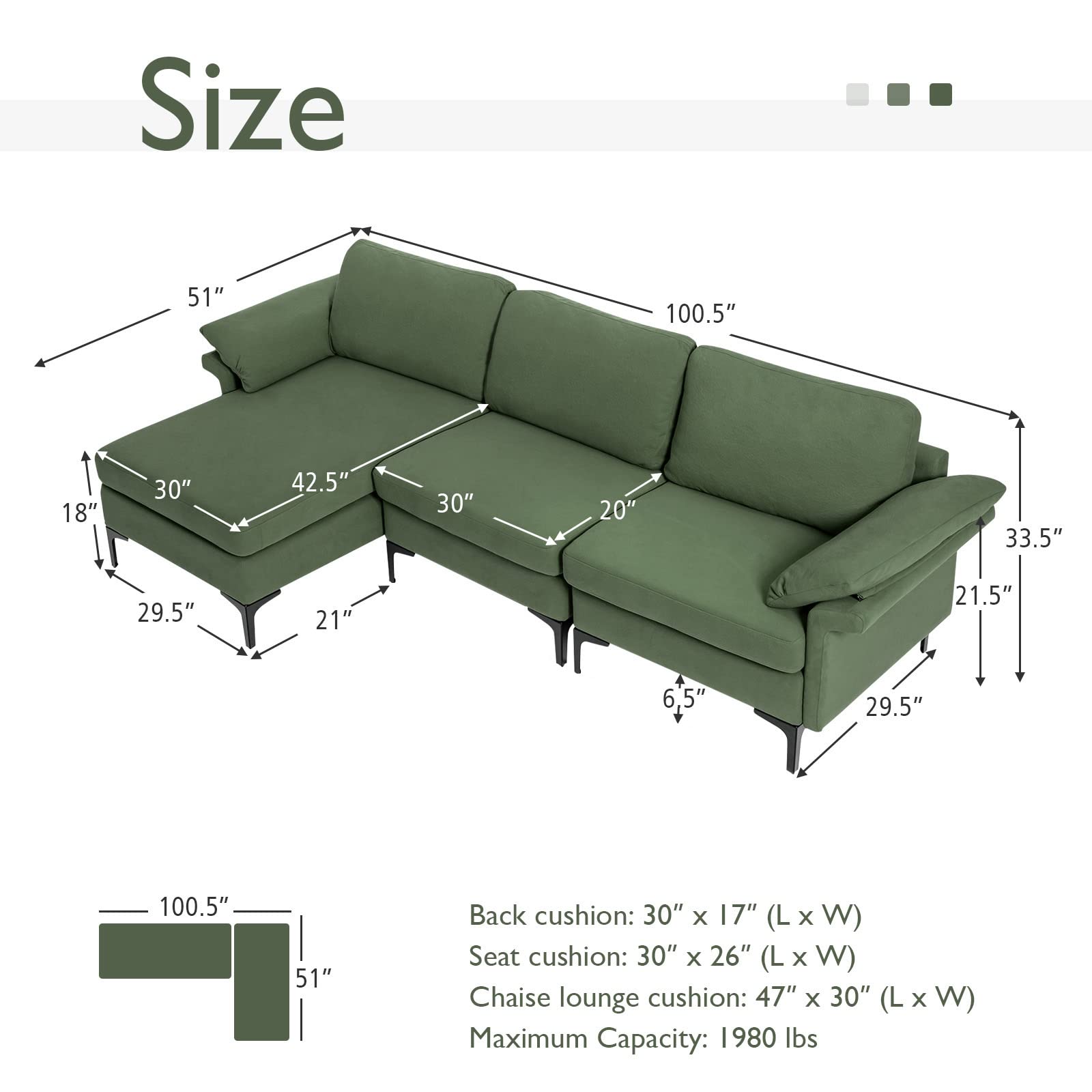 Giantex 100.5" L Convertible Sofa Couch, 3-Seat Sectional Sleeper with USB Ports & Socket