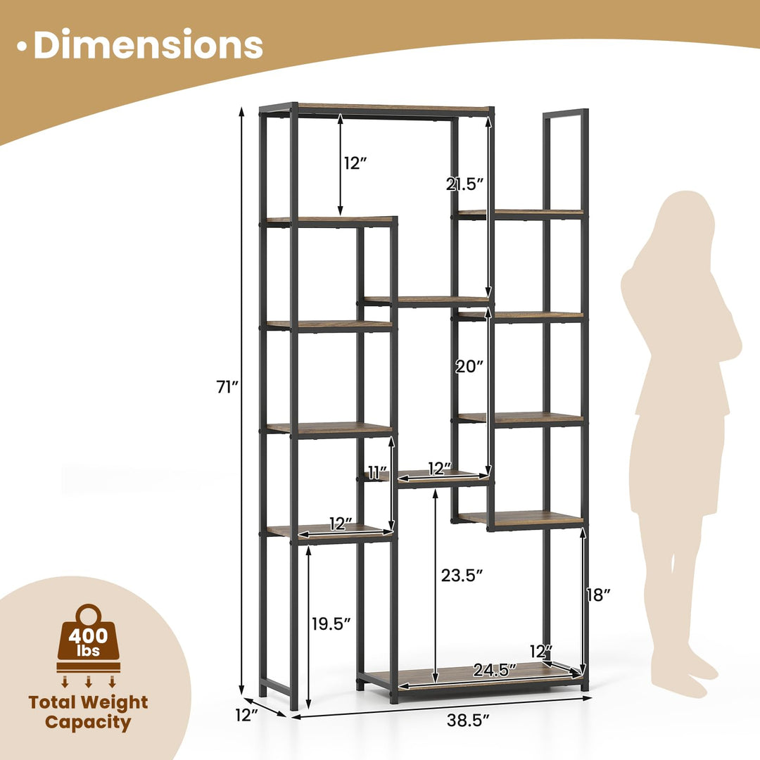 Giantex 71" Geometric Bookshelf | Vintage Tall Bookcase w/ 12 Open Shelves