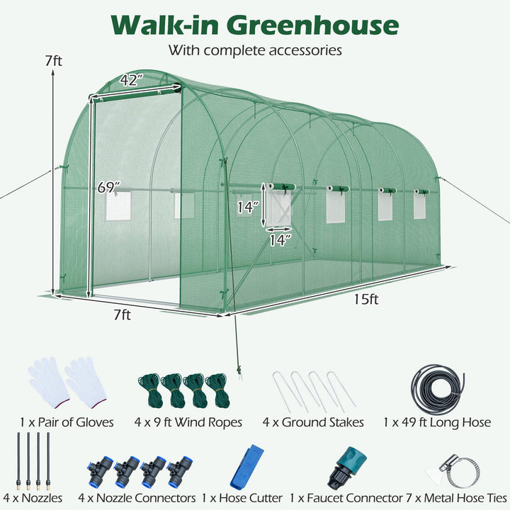 Giantex 15 x 7 x 7 ft Walk-in Tunnel Greenhouse for Outdoors