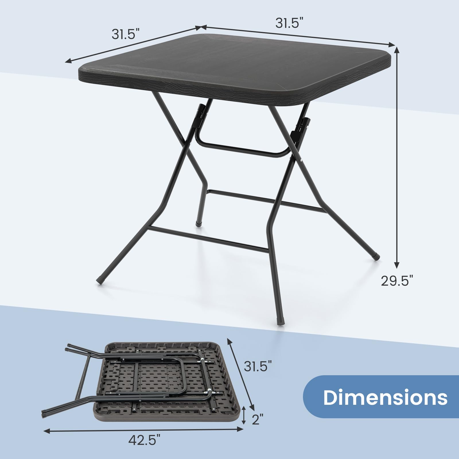 Giantex 2.6 FT Folding Picnic Table, Square Patio Dining Table for 4 Persons, with HDPE Tabletop