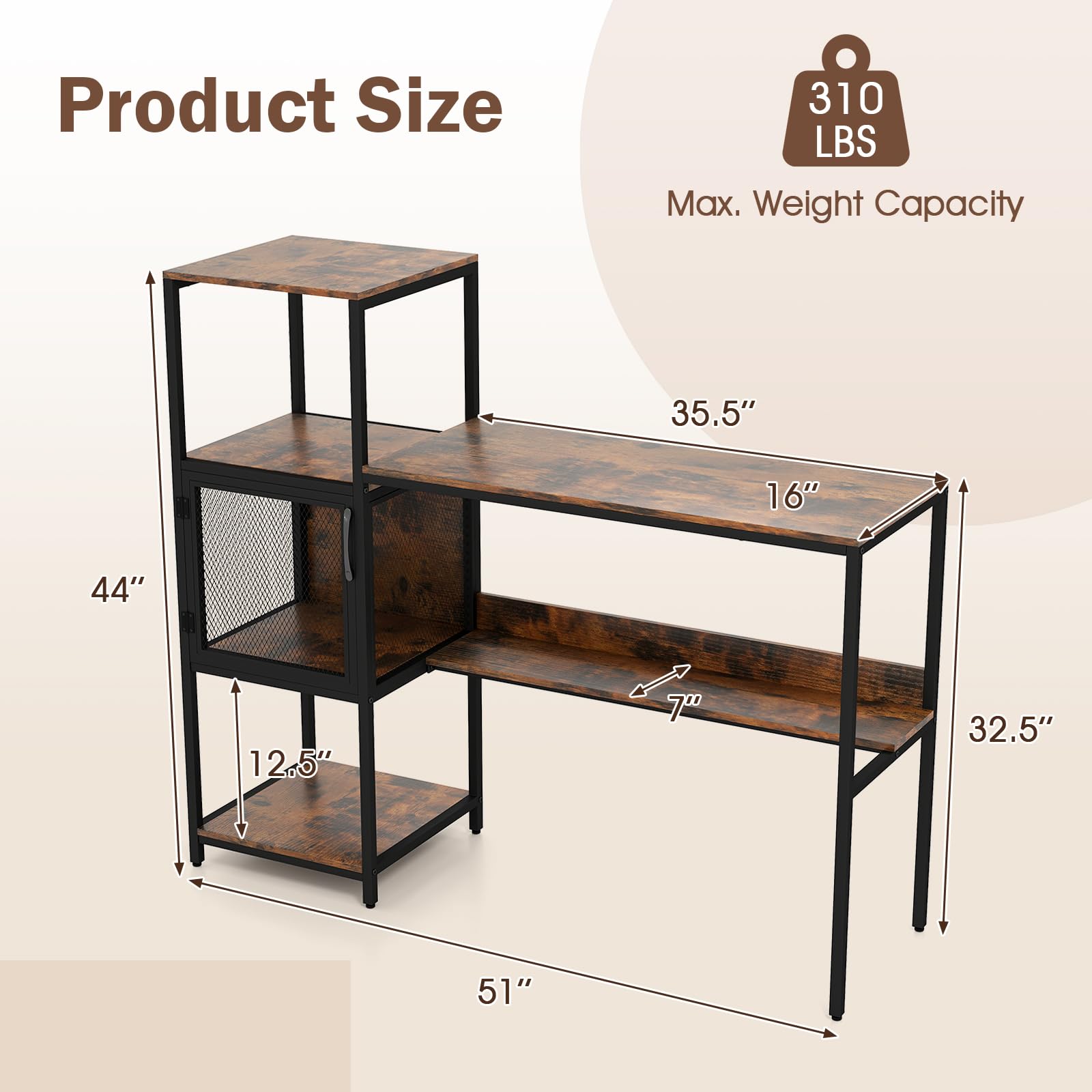 Giantex Modern Computer Workstation Home Office Desk with Storage Cabinet and Shelves
