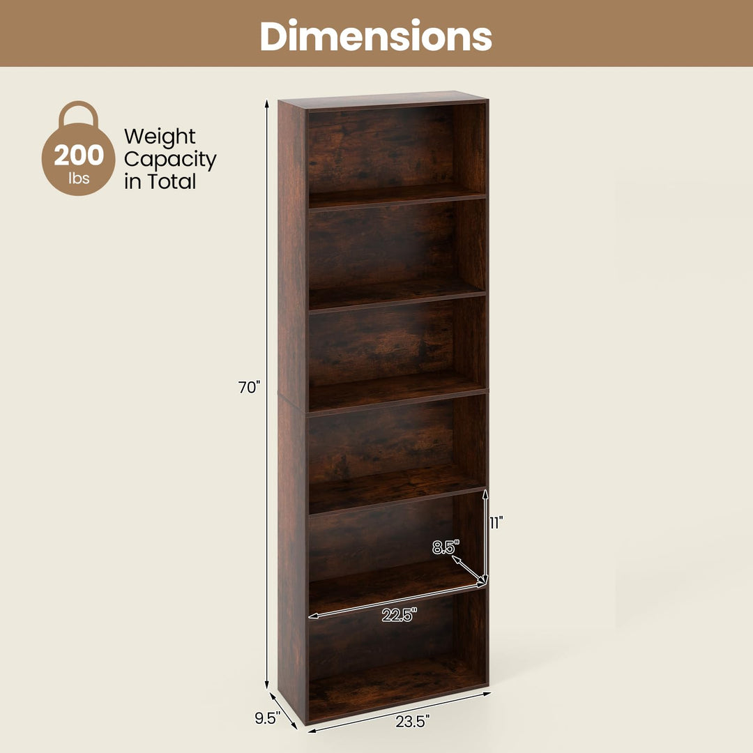 Giantex 6-Tier Bookcase, 70" Tall Wooden Bookshelf, Freestanding Storage Organizer w/Open Shelves