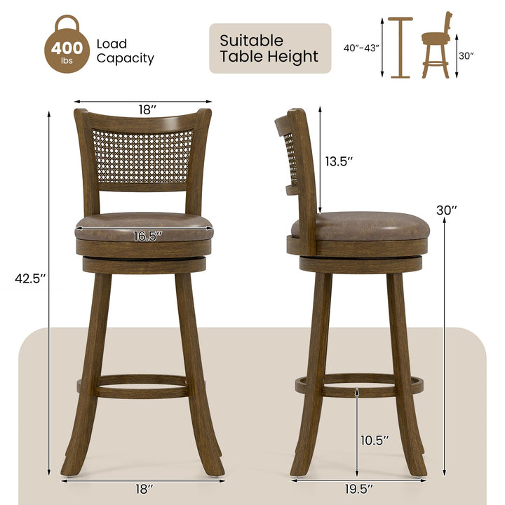 Giantex 30" Bar Height Bar Chairs with PE Rattan Backrest Upholstered Leathaire Barstools