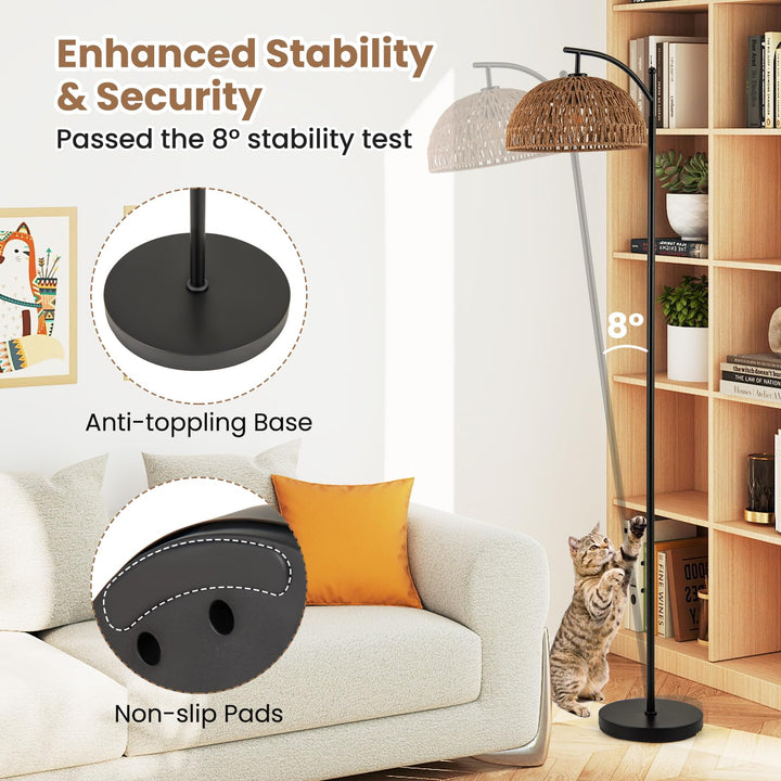 Giantex Boho Floor Lamp with Handwoven Paper Rope Shade Arc Standing Lamp with E26 Socket & Foot Switch