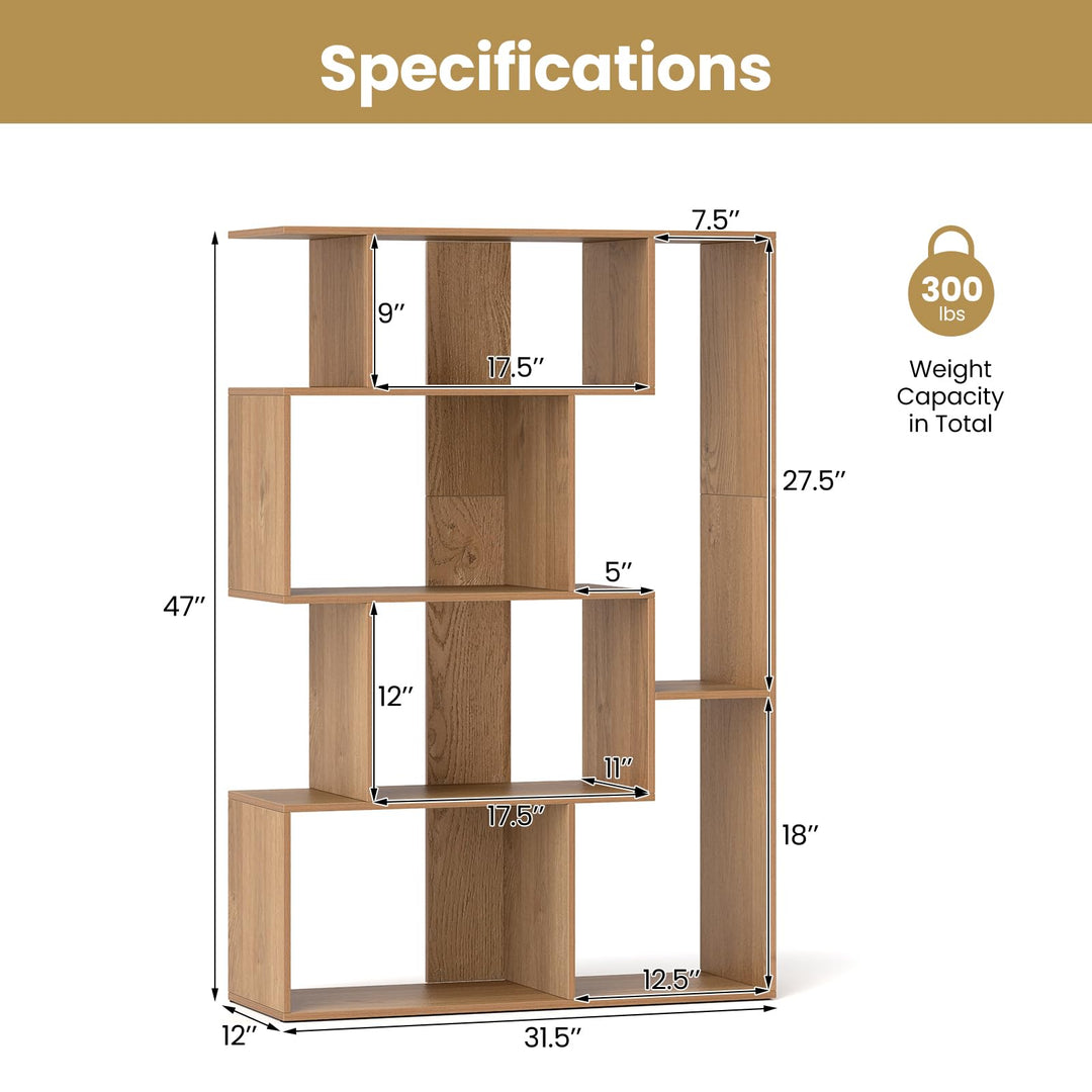 Giantex 6-Cube S-Shaped Bookshelf, 47" Open-Back Geometric Bookcase w/Anti-tip Kits