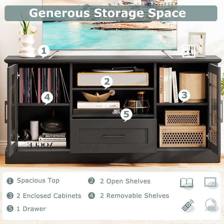 Giantex Farmhouse TV Stand for 65/70 Inch TV with Storage Cabinets & Glass Door